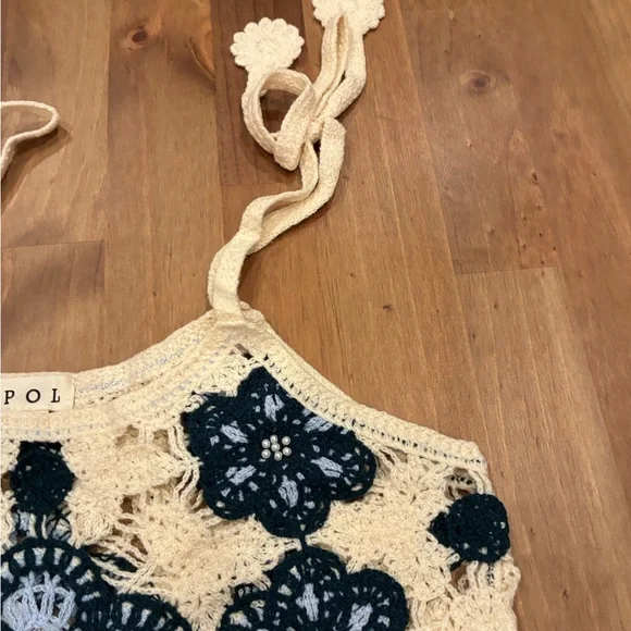 POL Cream and Blue Crochet Crop Top - Picture 2 of 6